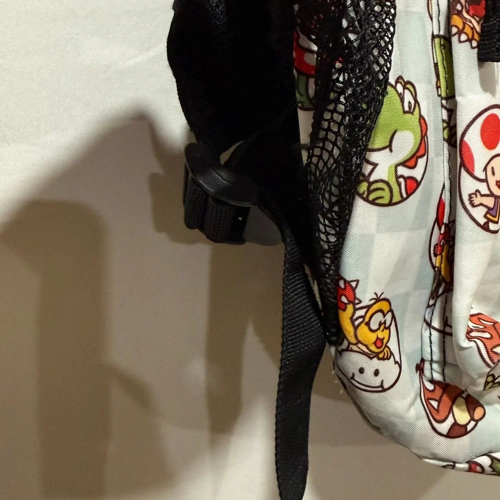 Nintendo Super Mario Bros Character Print Backpack Checkered‎ White Blue Zip Bag